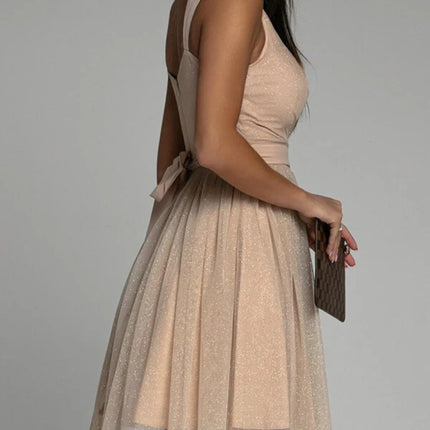 Onbely robe courte trapèze unicolore plissé bretelle col en V doux tous les jours bureau