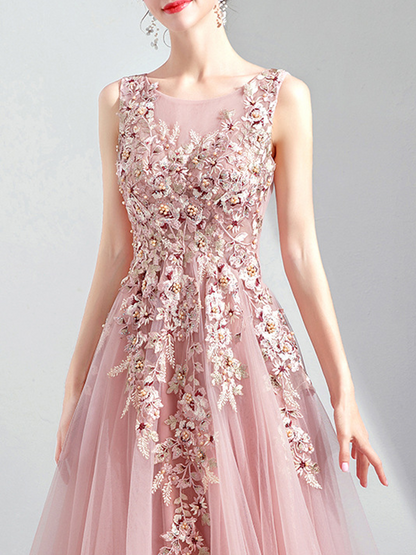 Onbely robe maxi longue de soirée brodée élégant rose - onbely