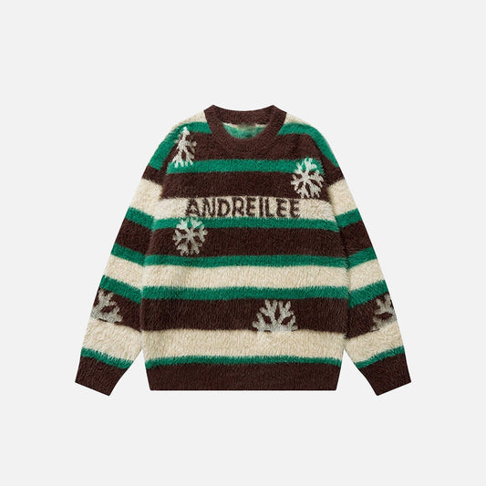 Pull de Noël tricoté à rayures et flocons de neige