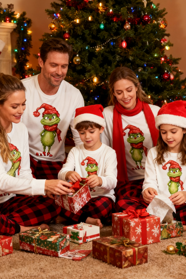 Grinch Sparkle - Pyjamas de Noël familiaux à carreaux rouges