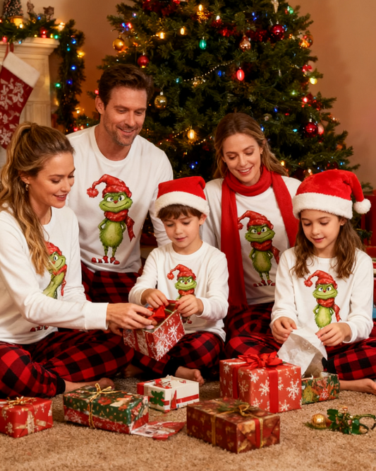 Grinch Sparkle - Pyjamas de Noël familiaux à carreaux rouges