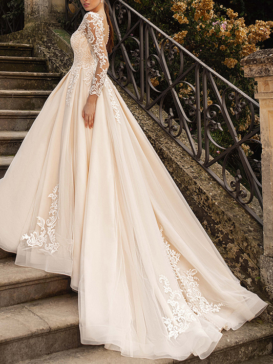 Onbely robe de mariée maxi longue dentelle appliques pearl dos nu bohème