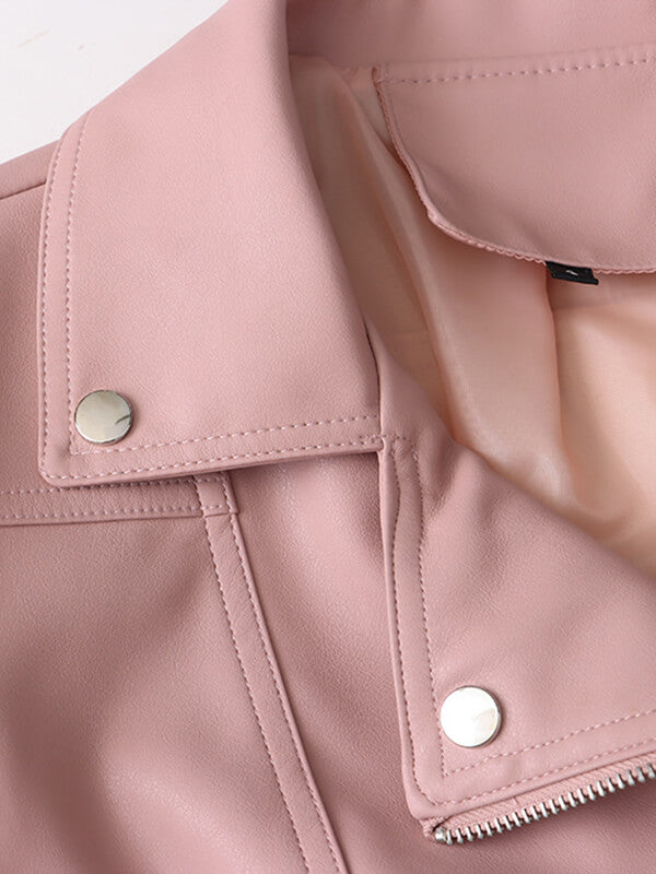Onbely veste courte cuir PU mode avec poches femme - onbely
