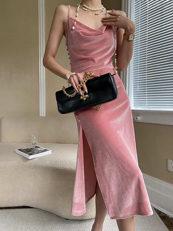 Onbely robe longue velours fendu le côté - onbely