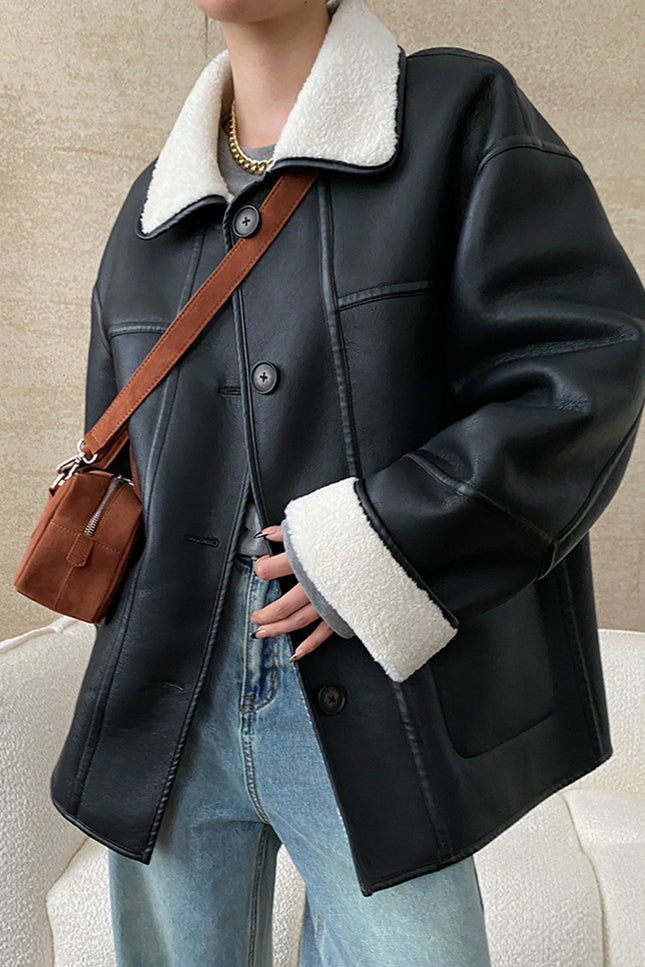 Onbely manteau aviateur simili cuir réversible boutonnage pour femme