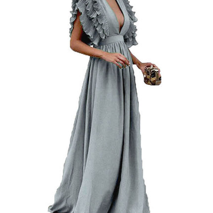 Onbely Robe de soirée longue et maxi à volants décolleté plongeant pour un mariage