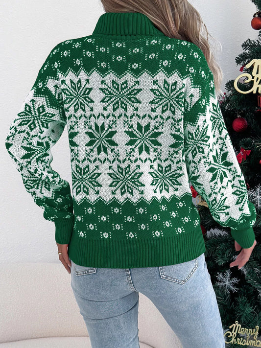 Pull de Noël à col roulé, manches longues et motif flocon de neige