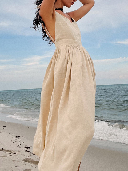 Onbely mi-longue Robe à fines brides Dos Nu décontracté de Plage