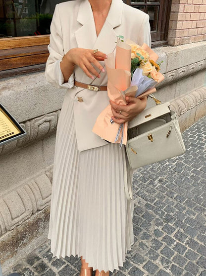 Onbely robe blazer longue plissé avec ceinture femme mode blanche