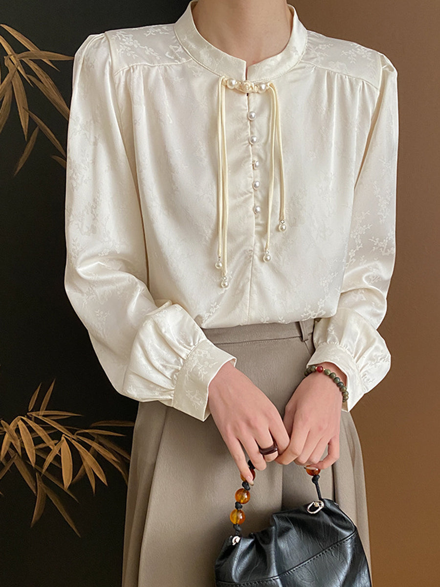 Onbely elegant pearl Chinese shirt