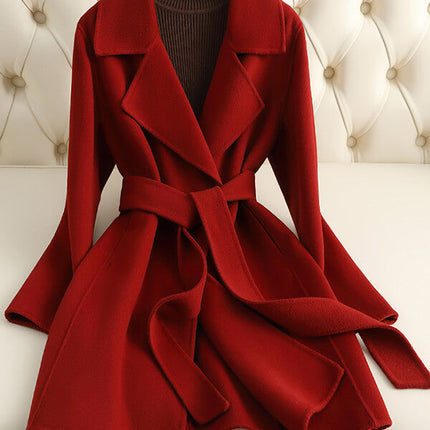 Onbely manteau en laine avec ceinture col revers femme élégant noël