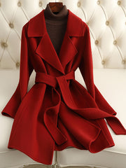 Onbely women's wool coat with belt lapel collar elegant Christmas