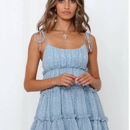 Onbely robe courte imprimé à fleurie à fines brides col carré doux tous les jours vacances boho dress