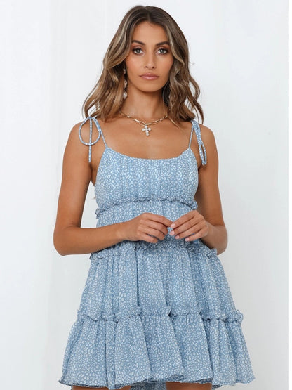 Onbely robe courte imprimé à fleurie à fines brides col carré doux tous les jours vacances