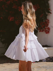 Onbely robe courte unicolore coton dos nu à fines brides mode décontractée tous les jours vacances
