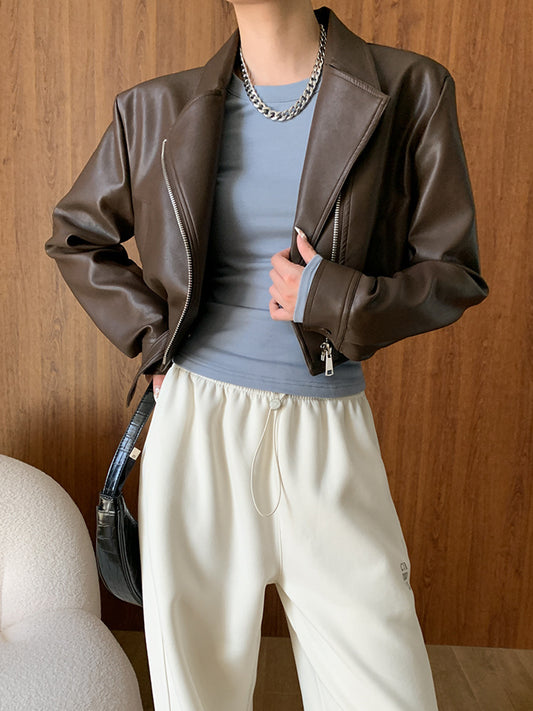 Onbely Perfecto femme en simili cuir court avec poches et fermeture éclair