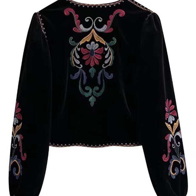 Onbely veste courte velours brodée femme ethnique