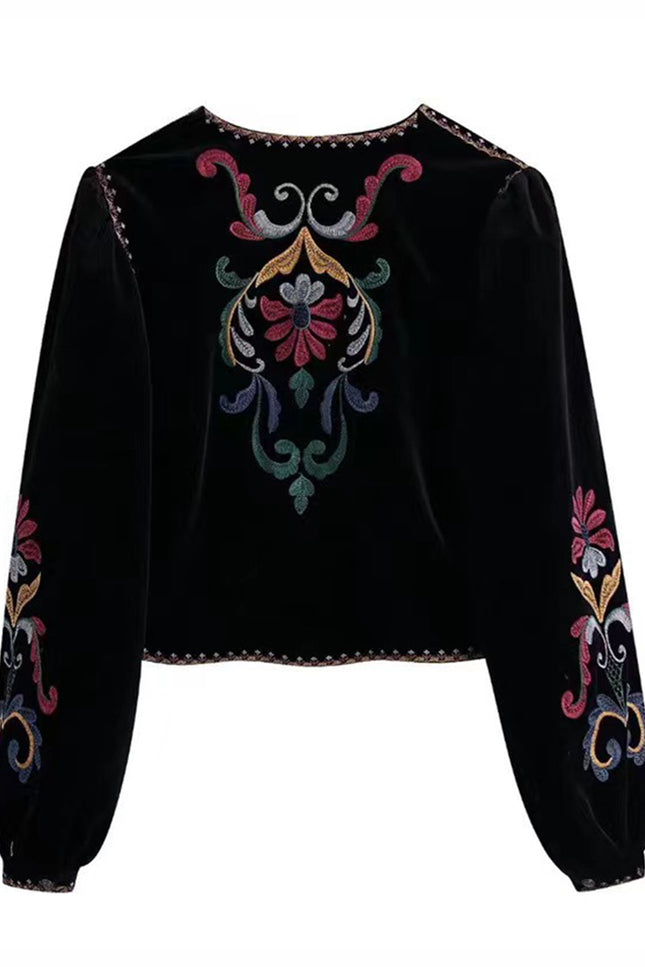 Onbely veste courte velours brodée femme ethnique