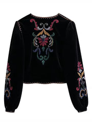 Onbely short embroidered velvet jacket for women in ethnic style