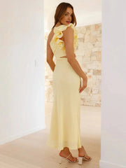 Onbely robe longue une épaule sans manches découpes femme élégante de soirée invitée mariage robe bal de promo