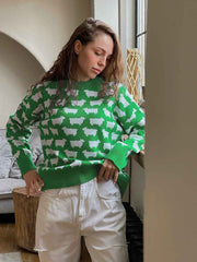 Onbely pull tissu tricoté col rond manches longues mode décontracté tous les jours bureau