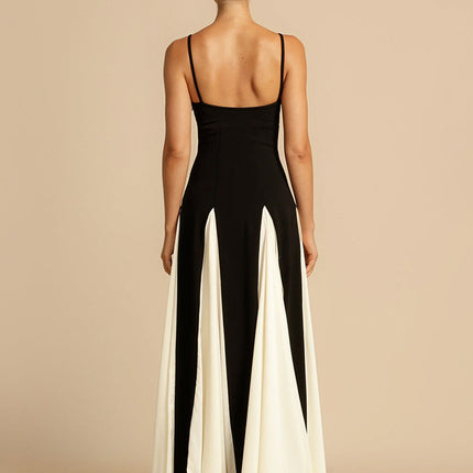 Onbely Robe longue bicolore noir et blanc à fines brides élégante de soirée