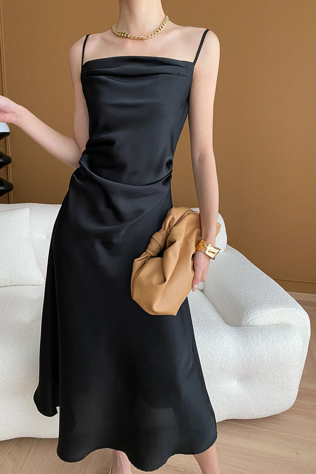 Onbely robe de soirée longue de soirée satin à fines brides élégant