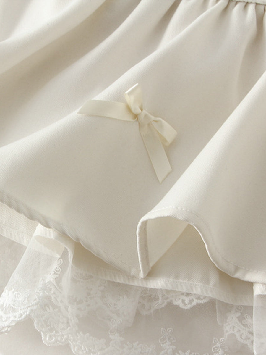 Onbely Jupe à gâteau courte en dentelle avec nœud papillon pour femme