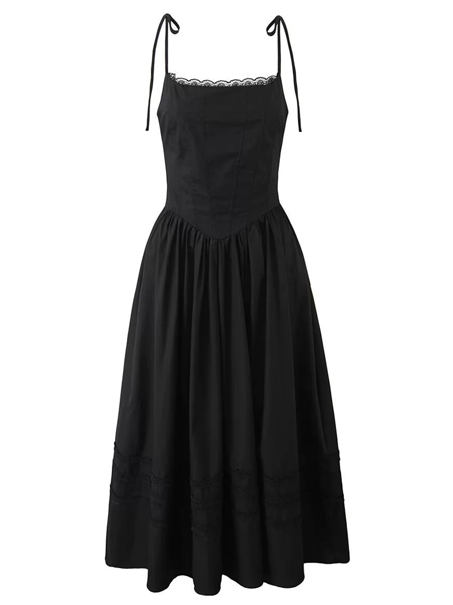 Onbely Robe Midi trapèze Dentelle à fines brides Cocktail