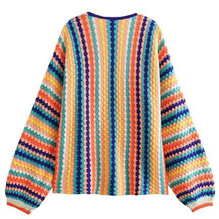 Onbely cardigan rayures arc-en-ciel femme ample casual
