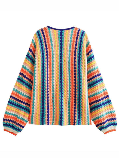 Onbely cardigan rayures arc-en-ciel femme ample casual