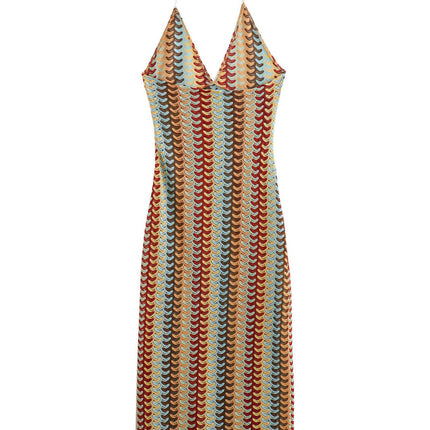 Onbely Robe de soirée longue à fines brides licou et dos nu pour bal de promo ou mariage-boho dress