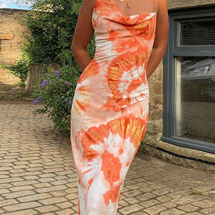 Onbely mi-longue robe moulante imprimé à fleurie dos nu à fines brides cintrée mode vacances