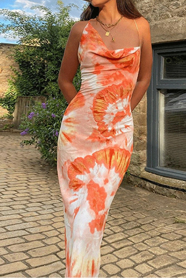 Onbely mi-longue robe moulante imprimé à fleurie dos nu à fines brides cintrée mode vacances