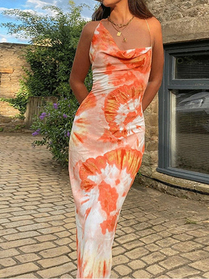 Onbely mi-longue robe moulante imprimé à fleurie dos nu à fines brides cintrée mode vacances