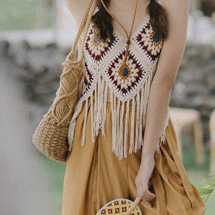 Onbely Débardeur Bohème en Crochet avec Franges Décoratives pour Vacances et Plage boho dress