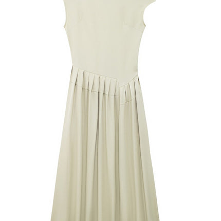 Onbely robe longue trapèze unicolore plissé col asymétrique mode tous les jours bureau