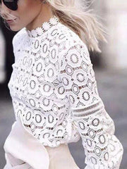Onbely chemisier en dentelle découpes transparent mode femme top