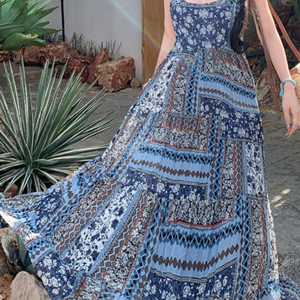 Onbely robe longue imprimé à fleurie à fines brides bohème bleu boho dress