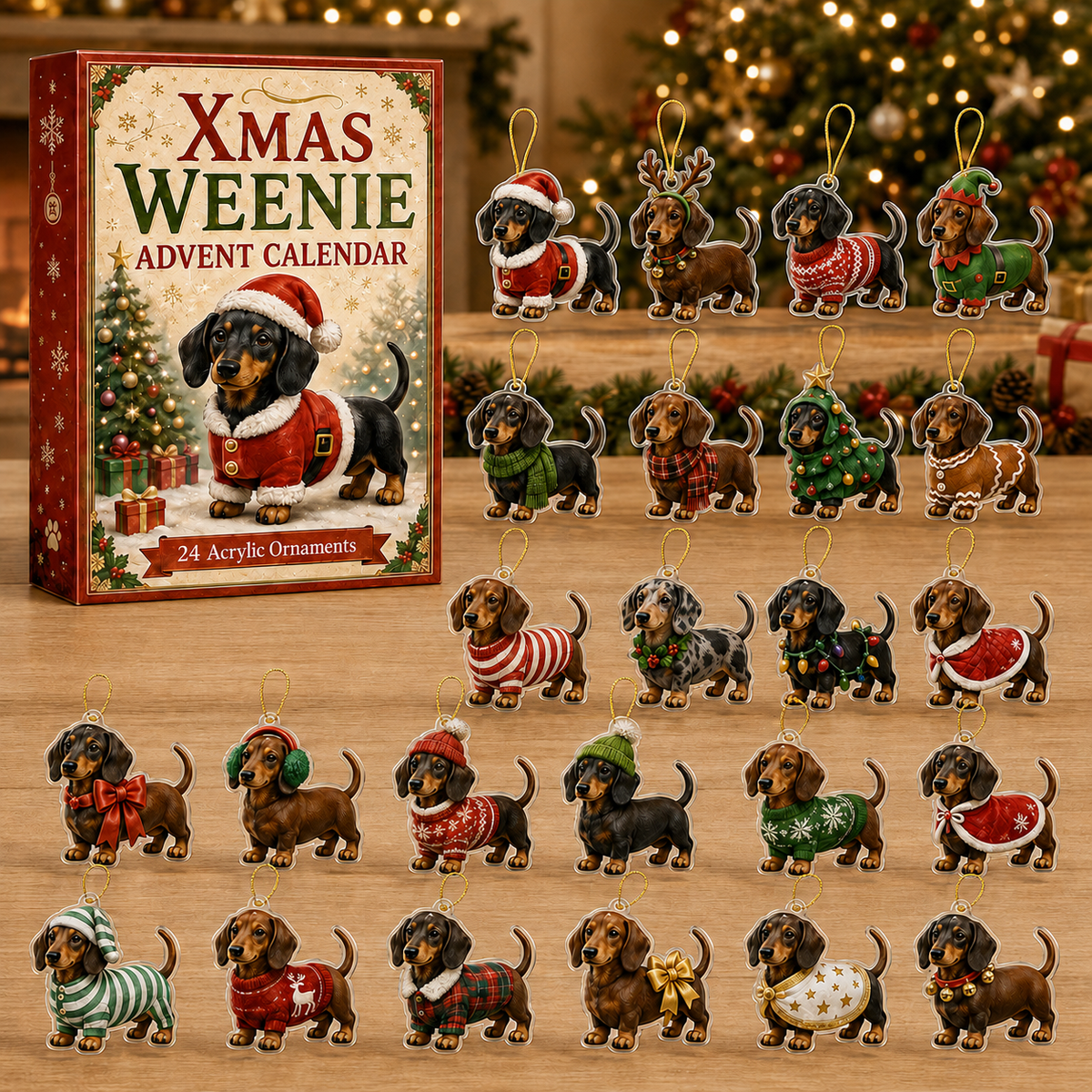 Xmas Weenie Advent Calendar 2026 - 24-Day Festive Countdown, Acrylic Charms Blind Box - Gift For Dachshund Lovers