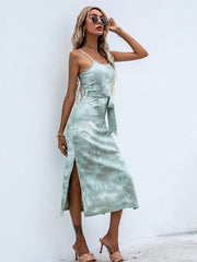 Onbely mi-longue robe coton fendu le côté dos nu à fines brides mode vacances plage