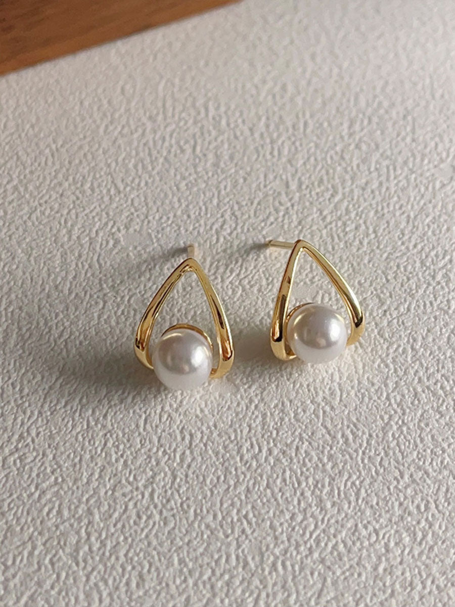 Forme de goutte pearl des boucles d'oreilles dorée - onbely