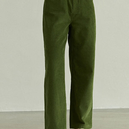 Onbely pantalons droit vert velours cotelé femme - onbely