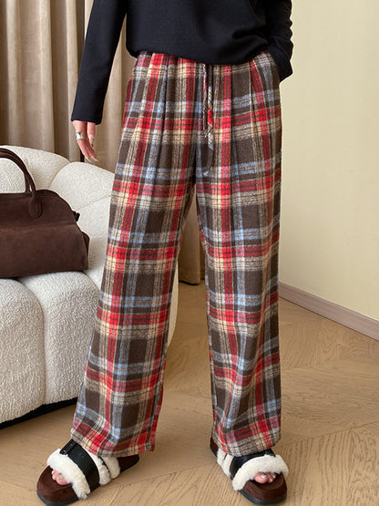 Onbely pantalon en laine mélangée ample carreaux strappy femme noël