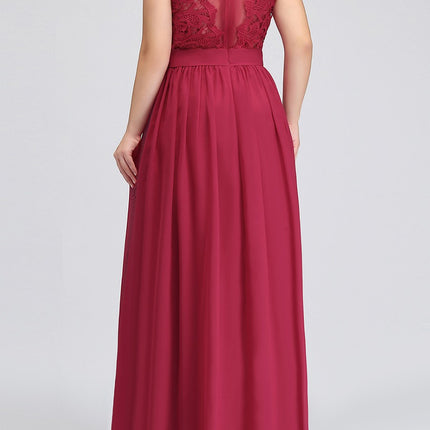 Onbely robe demoiselle d'honneur longue dentelle mousseline col rond élégant