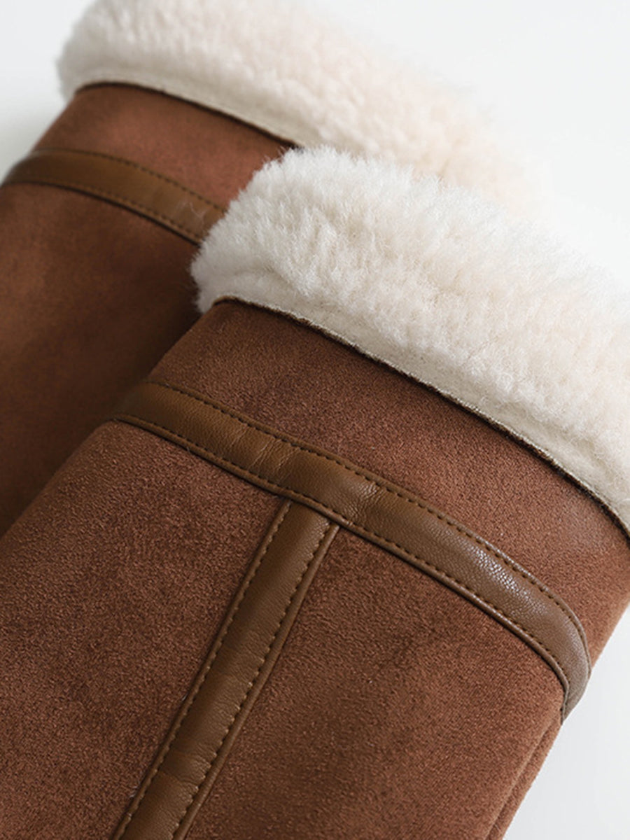 Onbely manteau aviateur en suedine laine pour femme hiver