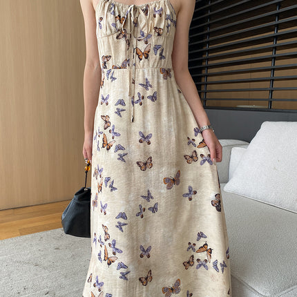 Onbely Robe longue à imprimé papillon avec fines bretelles