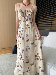 Onbely Butterfly Print Maxi Dress with Thin Straps