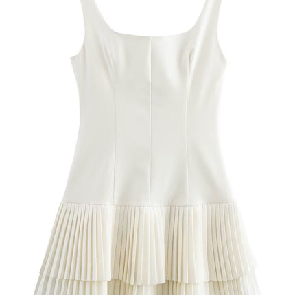 Onbely robe courte plissé bretelle col carré mode