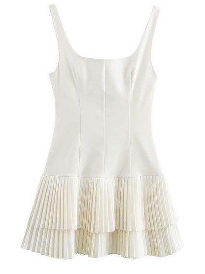 Onbely robe courte plissé bretelle col carré mode